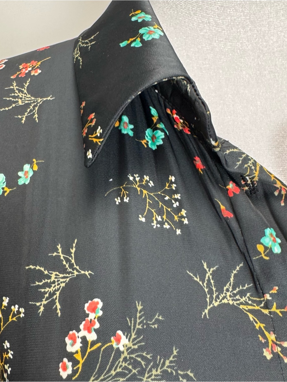 Anthropologie Romantic Tobie Black Satin Floral Mini Shirt Dress NWT M Femme - Picture 7 of 11